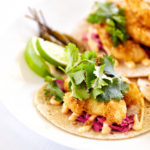 Close up of fish tacos on a plate